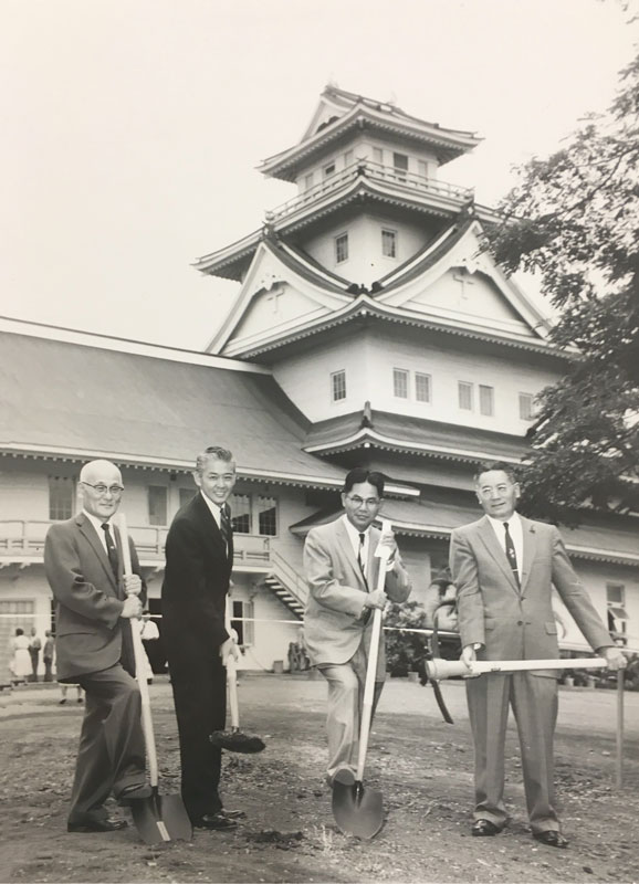 The Church Tower is dedicated in 1932 — Masayuki Tokioka (far left); Masuo Ogoshi (far right)