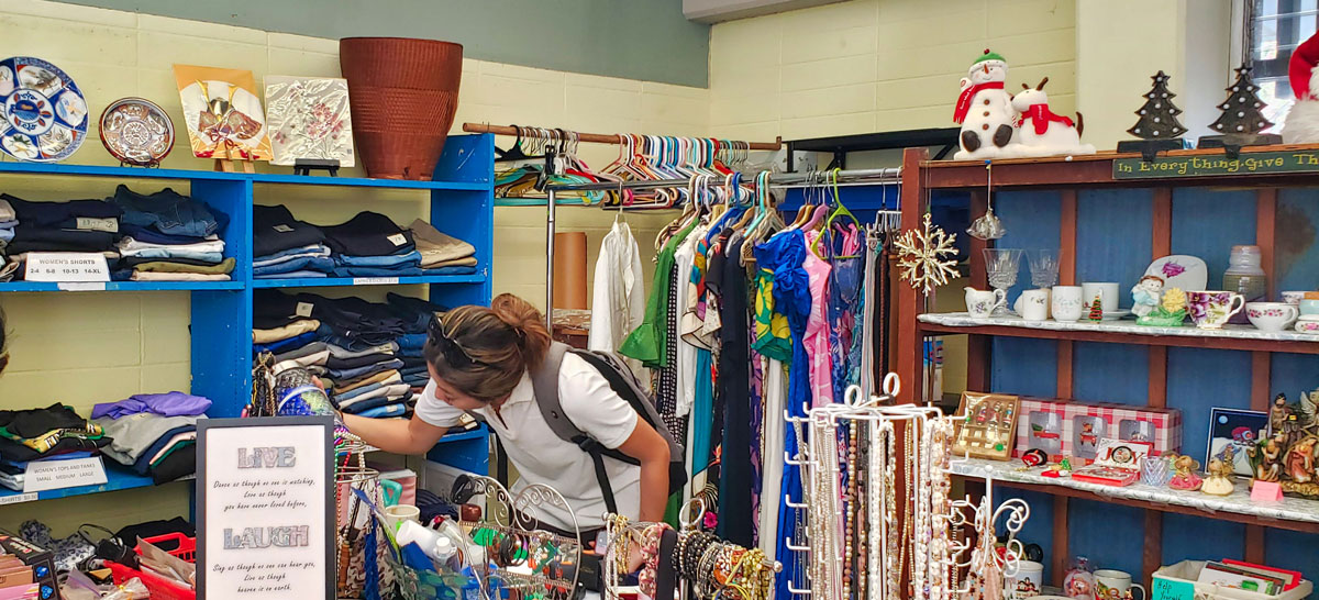 A shopper looks for treasures at the Makiki Christian Church Thrift Shop